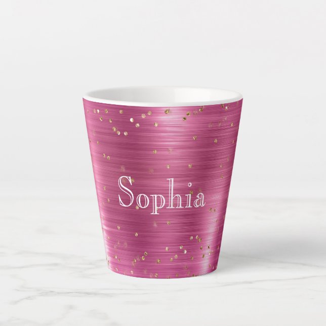 Tasse Latte Confetti glamé rose or étincelant (Devant)