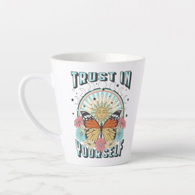 Tasse Latte Confiance en soi | Soleil céleste et papillon (Gauche)
