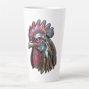 Tasse Latte Coq Cyberpunk Art mécanique iridescent
