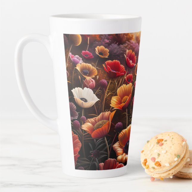 Tasse Latte Coquelicots Colorés (En situation)