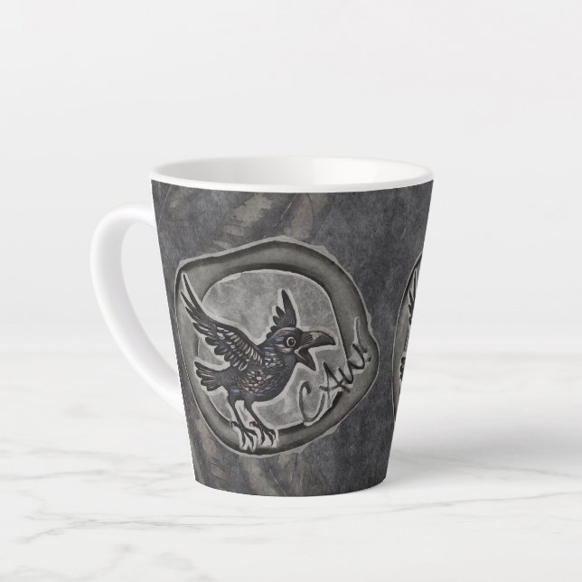Tasse Latte Corbeau Crow Rabe appelle CAW ! (Angle gauche)