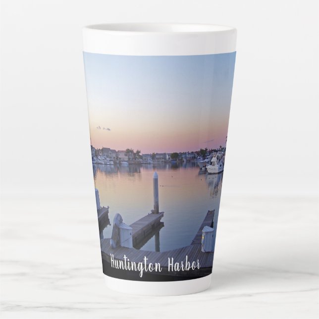 Tasse Latte Coucher de soleil du port de Huntington (Devant)