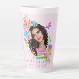 Tasse Latte Coudre Ruban Floral Monogramme photo rose