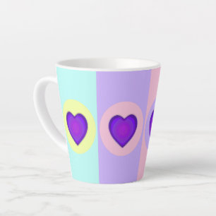Tasse Latte Couleurs pastel & coeurs violets battre