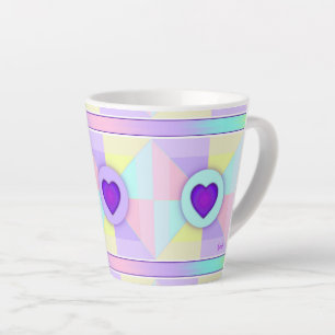Tasse Latte Couleurs pastel & coeurs violets battre