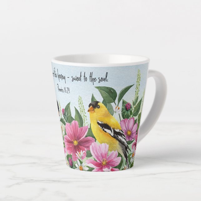 Tasse Latte Country Garden avec oiseaux et écritures (Angle droit)