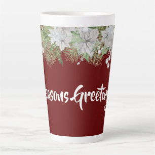 Tasse Latte Couronne de Noël poinsettia blanche