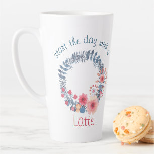 Tasse Latte Couronne florale pastel rouge, blanc et bleu