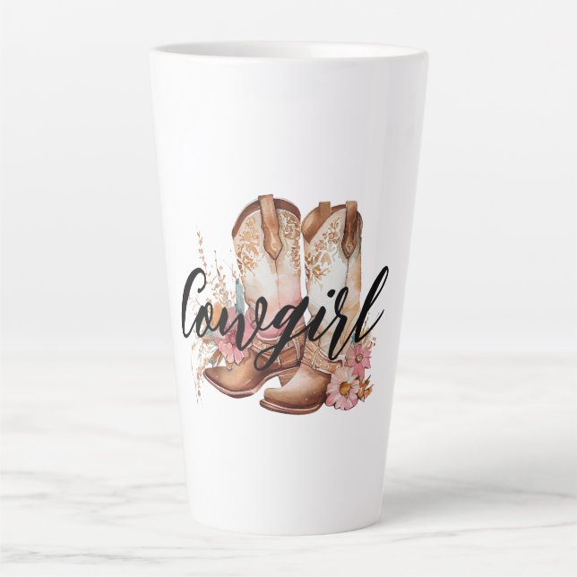 Tasse Latte Cowgirl Brown western Cowboy Boots (Devant)