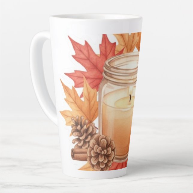 Tasse Latte Cozy Fall Candle with Maple Leaves | Autumn Design (Angle gauche)