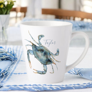 Tasse Latte Crabe Bleu du bord de mer avec votre nom