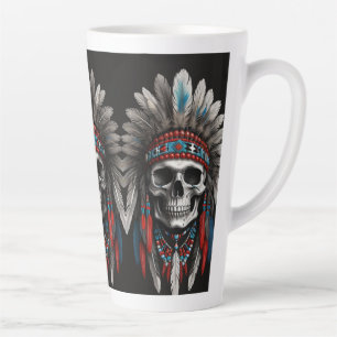Tasse Latte Crâne en chef amérindien avec coiffure