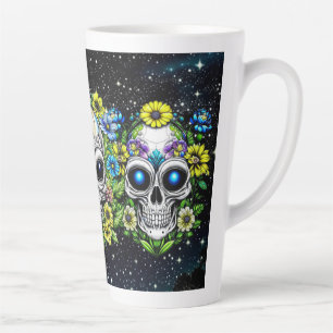 Tasse Latte Crânes et fleurs Aliens extraterrestres
