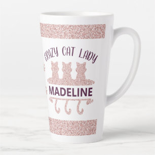 Tasse Latte Crazy Cat Lady Rose Gold Parties scintillant
