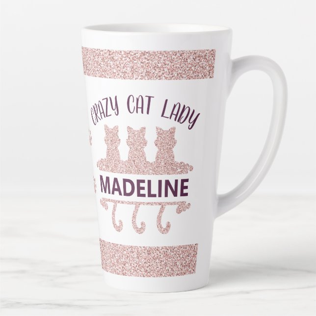 Tasse Latte Crazy Cat Lady Rose Gold Parties scintillant (Droite)