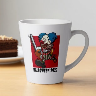 Tasse Latte Crazy Chainsaw Clown Halloween Editable Année de t