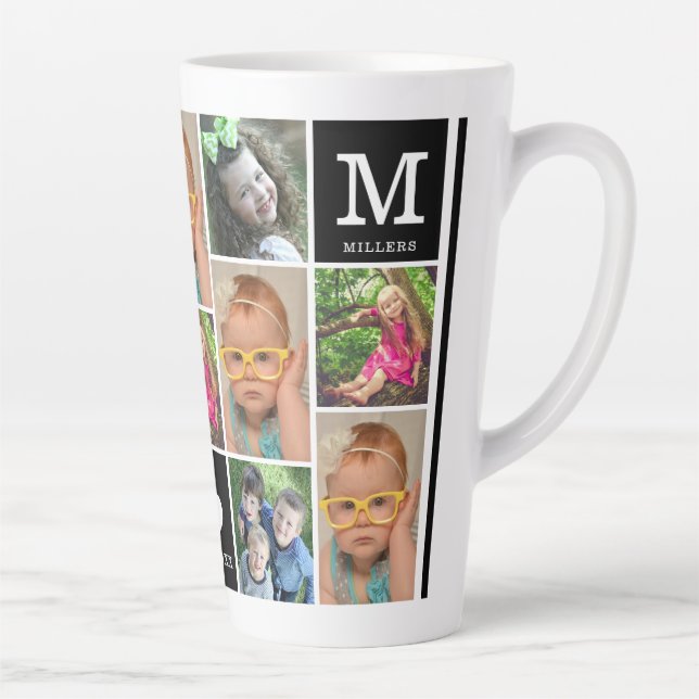Tasse Latte Créez votre propre 12 photo Collage Monogramme noi (Droite)