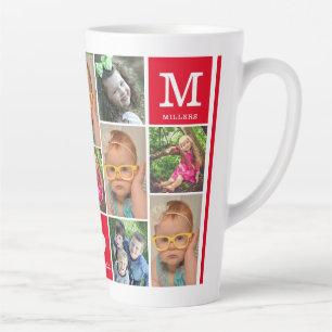 Tasse Latte Créez votre propre 12 photo Collage Monogramme rou