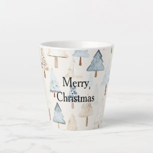 Tasse Latte Crème Bleu Bleu Arbres de Noël