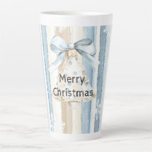 Tasse Latte Crème bleue Stripes de Noël Snowflakes Ornement