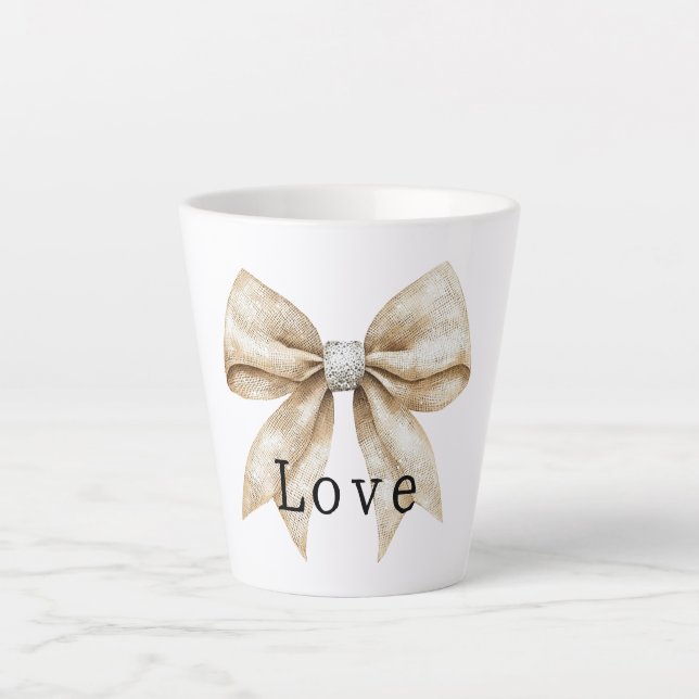 Tasse Latte Crème chic blanc argent glam Bow Love (Devant)