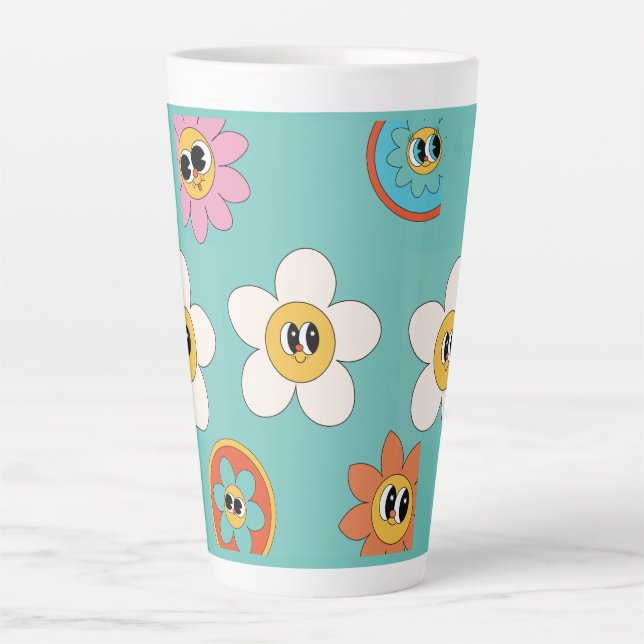 Tasse Latte crème rose illustration fleur rétro latte muette (Devant)