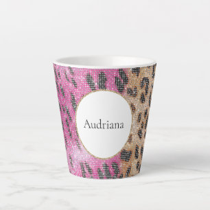 Tasse Latte Crème rose léopard Étincelle animale