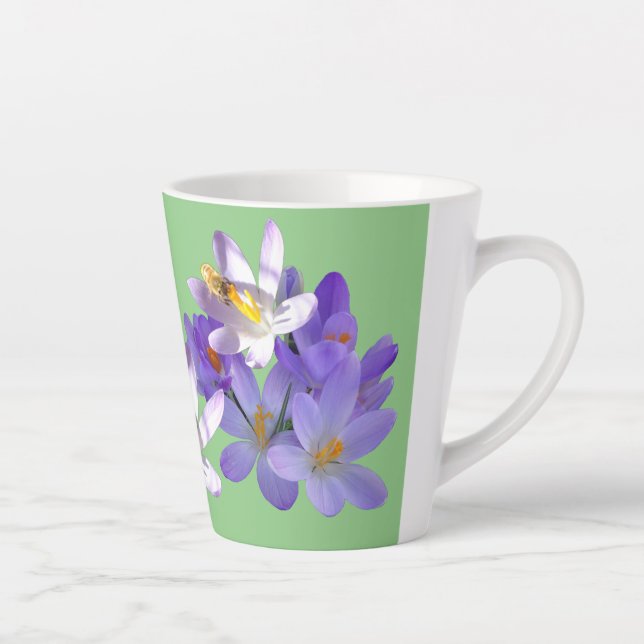 Tasse Latte Crocus violets avec tonneau vert clair d'abeille (Droite)