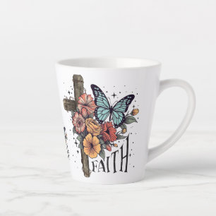 Tasse Latte Croix de la Foi Florale