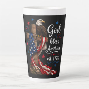 Tasse Latte Croix patriotique Dieu bénisse l'Amérique