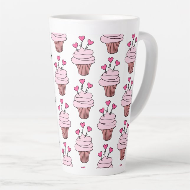 Tasse Latte Cubes Cupcakes Rose Et Blanc (Angle droit)