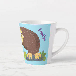 Tasse Latte Curieux et drôle dessin animé de chouette brune