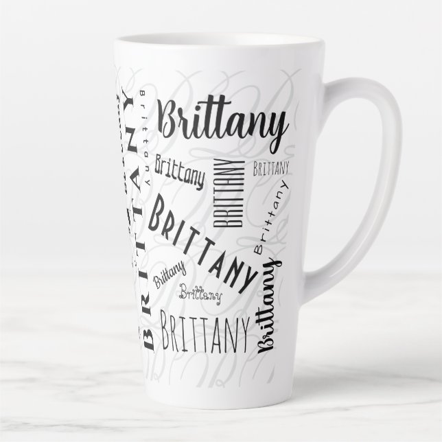 Tasse Latte Custom Name Brittany Black White  (Droite)