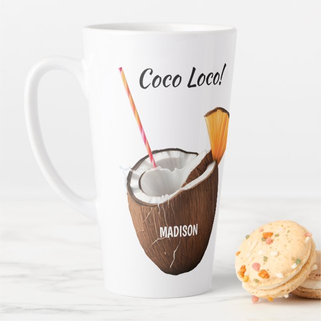 Tasse Latte Custom Name & Location Coco Loco (En situation)