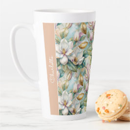 Tasse Latte Custom Pattern Elegant Magnolia Flowers