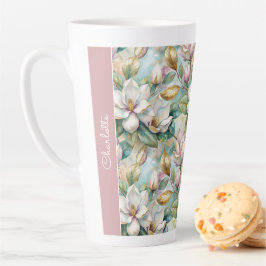 Tasse Latte Custom Pattern Elegant Magnolia Flowers