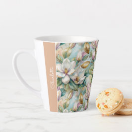 Tasse Latte Custom Pattern Elegant Magnolia Flowers