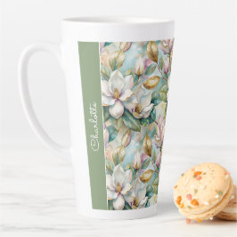 Tasse Latte Custom Pattern Elegant Magnolia Flowers