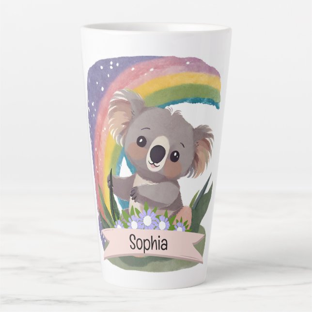 Tasse Latte Cute Baby Koala Rainbow Nom personnalisé (Devant)