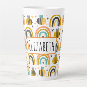 Tasse Latte Cute Bumble Bee et Rainbows Motif