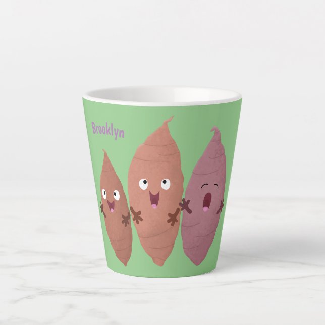 Tasse Latte Cute chantant des patates douces caricaturales lég (Devant)