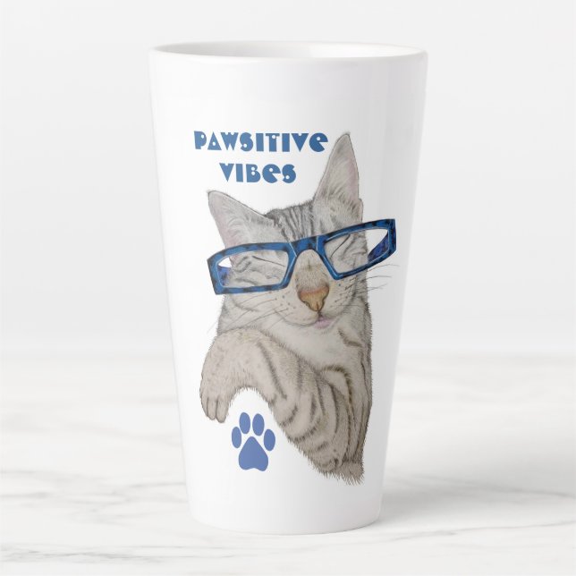 Tasse Latte Cute Chat Dessin Vibes Pawsitive Positivité (Devant)