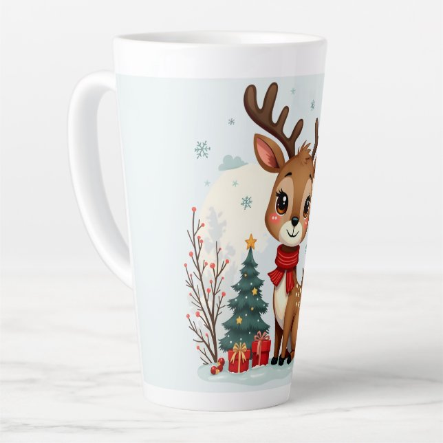 Tasse Latte Cute Christmas Reindeer Scene Snowy Forest (Angle gauche)