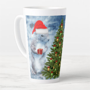 Tasse Latte Cute écureuil Père Noël avec sapin de Noël