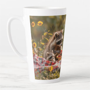 Tasse Latte Cute famille raccoon avec pique-nique