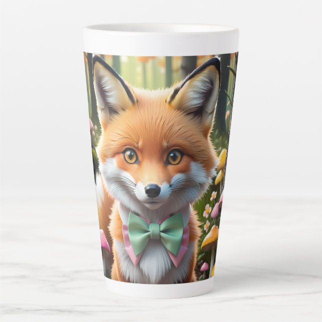 Tasse Latte Cute Fox avec arc vert et rose (Devant)
