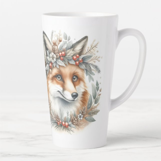 Tasse Latte Cute Fox Floral couronne hiver merveilleux (Droite)