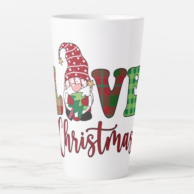 Tasse Latte Cute Gnome Love Christmas Buffalo Plaid (Devant)