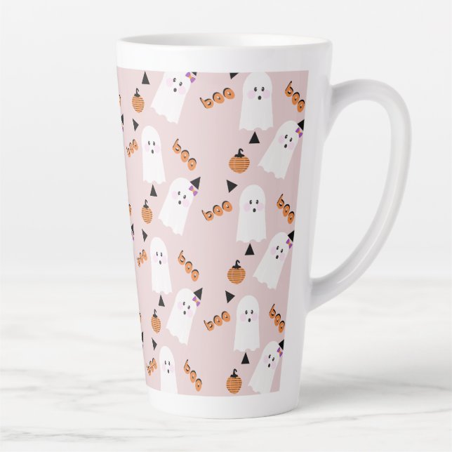 Tasse Latte Cute Halloween Ghost Ghoul Orange Rose Confetti (Droite)