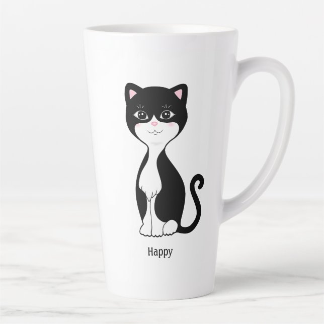 Tasse Latte Cute Happy Tuxedo Chat (Droite)